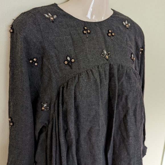 Zara bejeweled beaded tunic dress with pockets grey xs - Picture 6 of 16